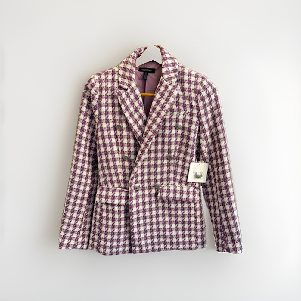 Ellen Tracy Women's Mauve Houndstooth Peacoat Jacket Short Lined Pockets S
